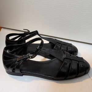 Church's Rainbow Sandal Size 36.5 T Strap Black Leather NEW NWOB Shiny